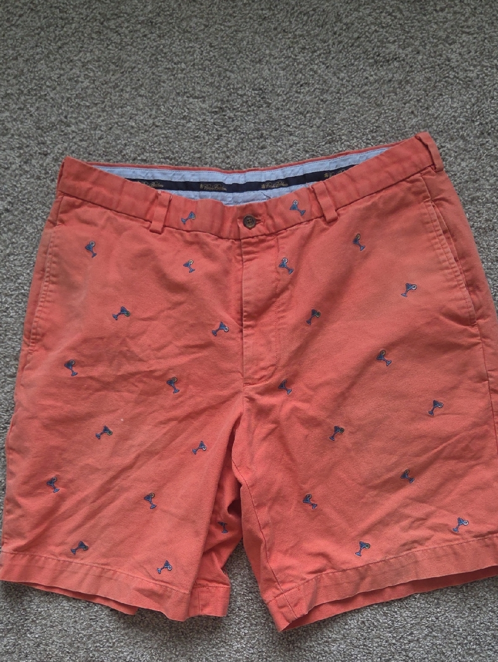 Brooks Brothers Salmon Coral Orange Martini Embroidered Chino Shorts Size 35